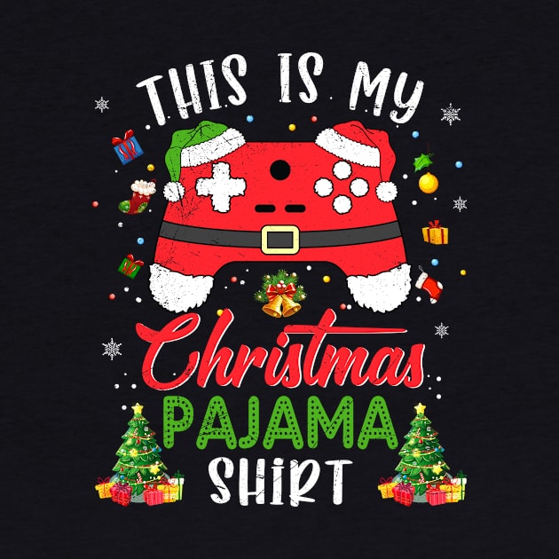 This is My Christmas Pajama Santa Hat Gamer Video Game Games T-Shirt by Alana Clothing